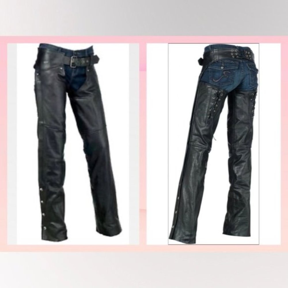Z1R Women's Black Leather Motorcycle Chaps